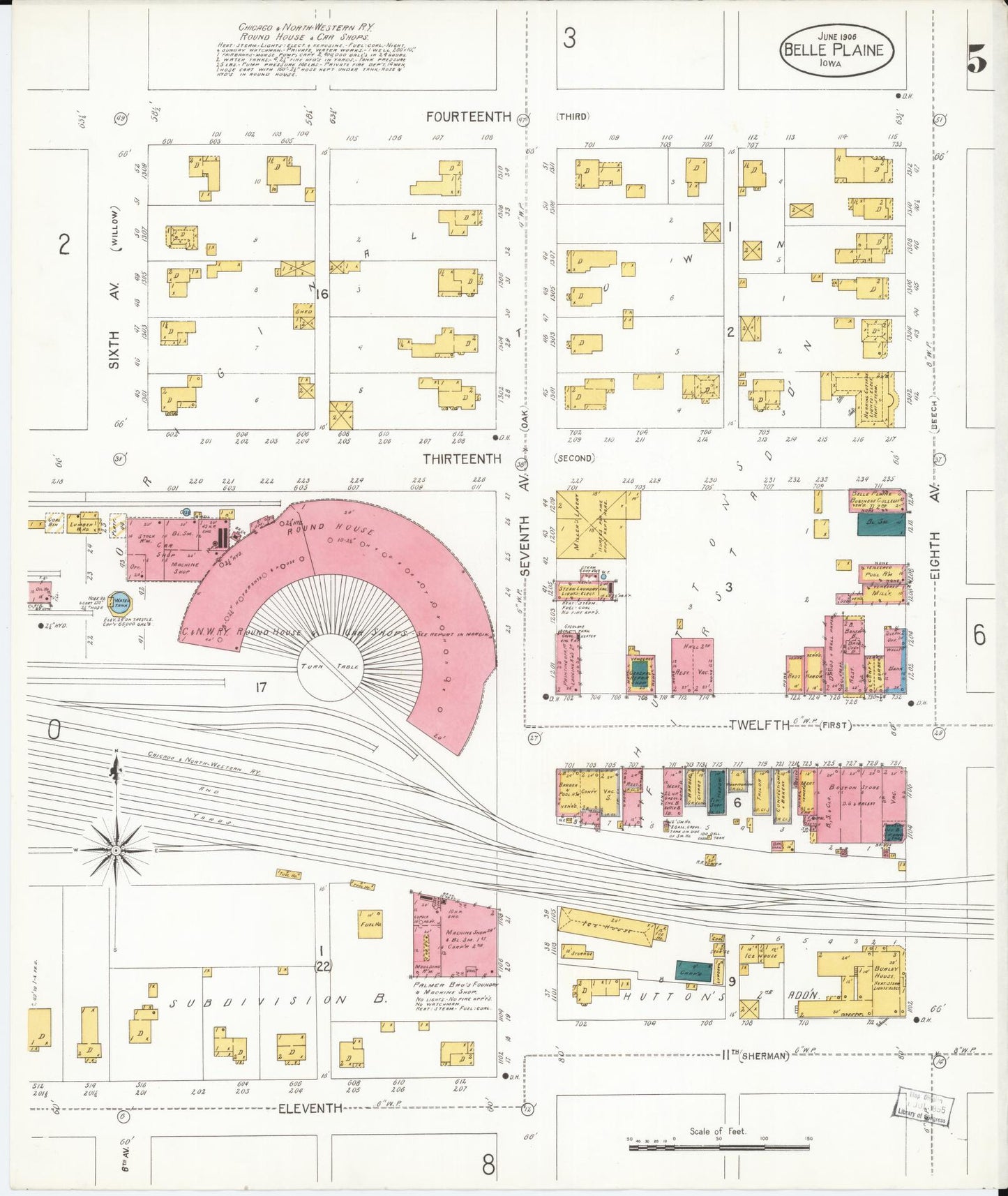 Sanborn Fire Insurance Map from Belle Plaine, Benton County, Iowa (1906), Sheet #0005 - Historic Sanborn Fire Insurance Map Print, vintage old map wall art