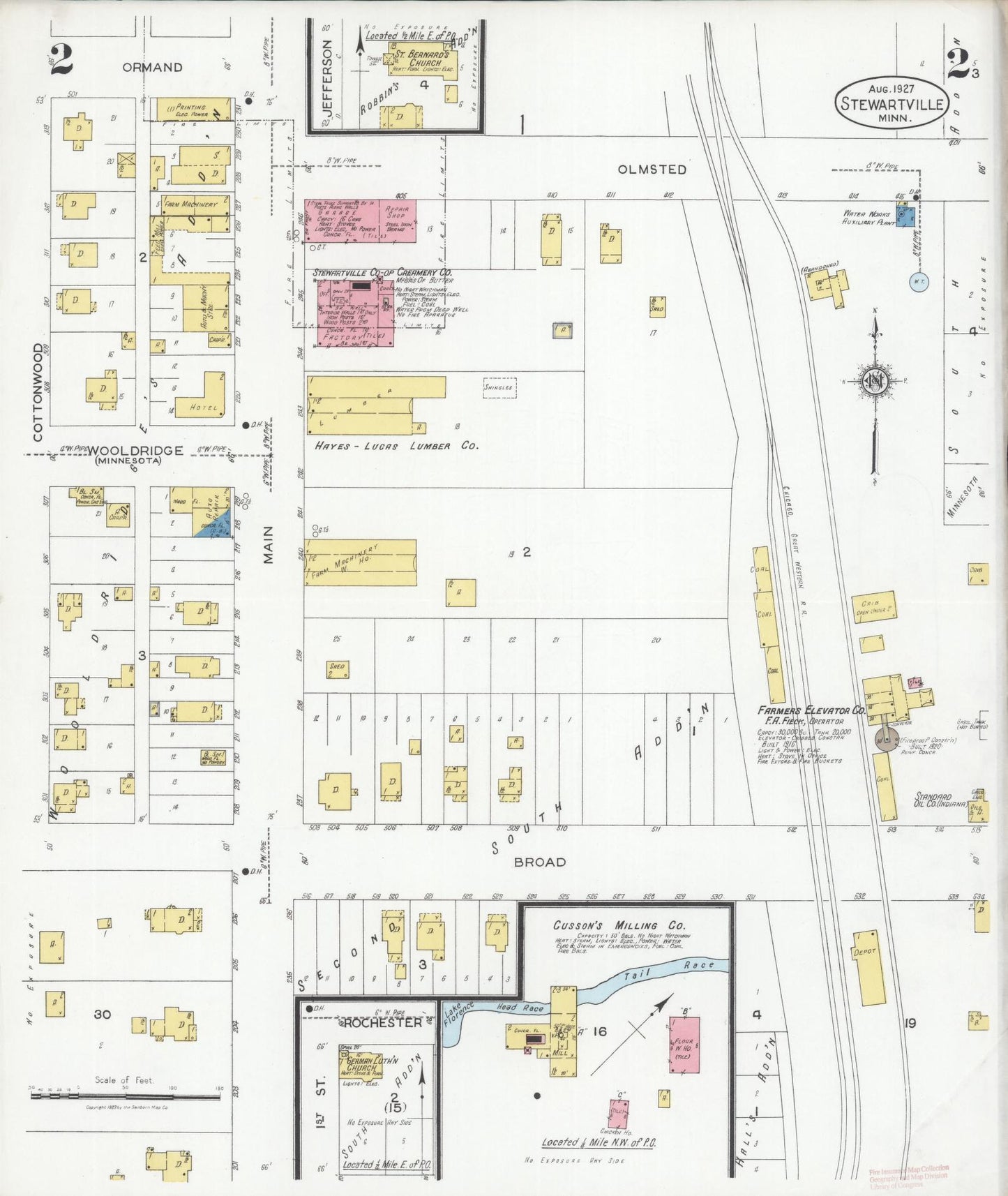 Sanborn Fire Insurance Map from Stewartville, Olmsted County, Minnesota (1927), Sheet #0002 - Historic Sanborn Fire Insurance Map Print, vintage old map wall art, antique decor, genealogy gift, Minnesota Minnesota map