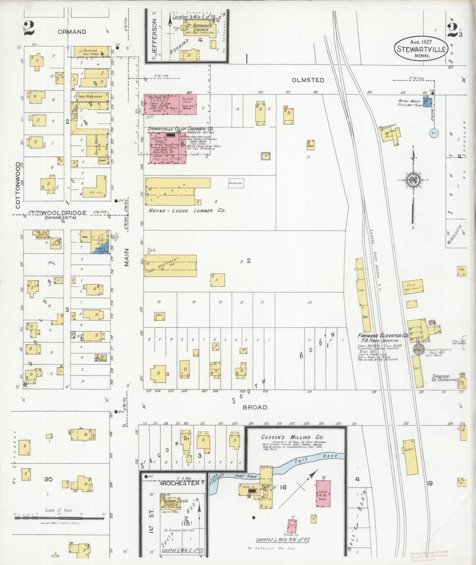 Sanborn Fire Insurance Map from Stewartville, Olmsted County, Minnesota (1927), Sheet #0002 - Historic Sanborn Fire Insurance Map Print, vintage old map wall art, antique decor, genealogy gift, Minnesota Minnesota map