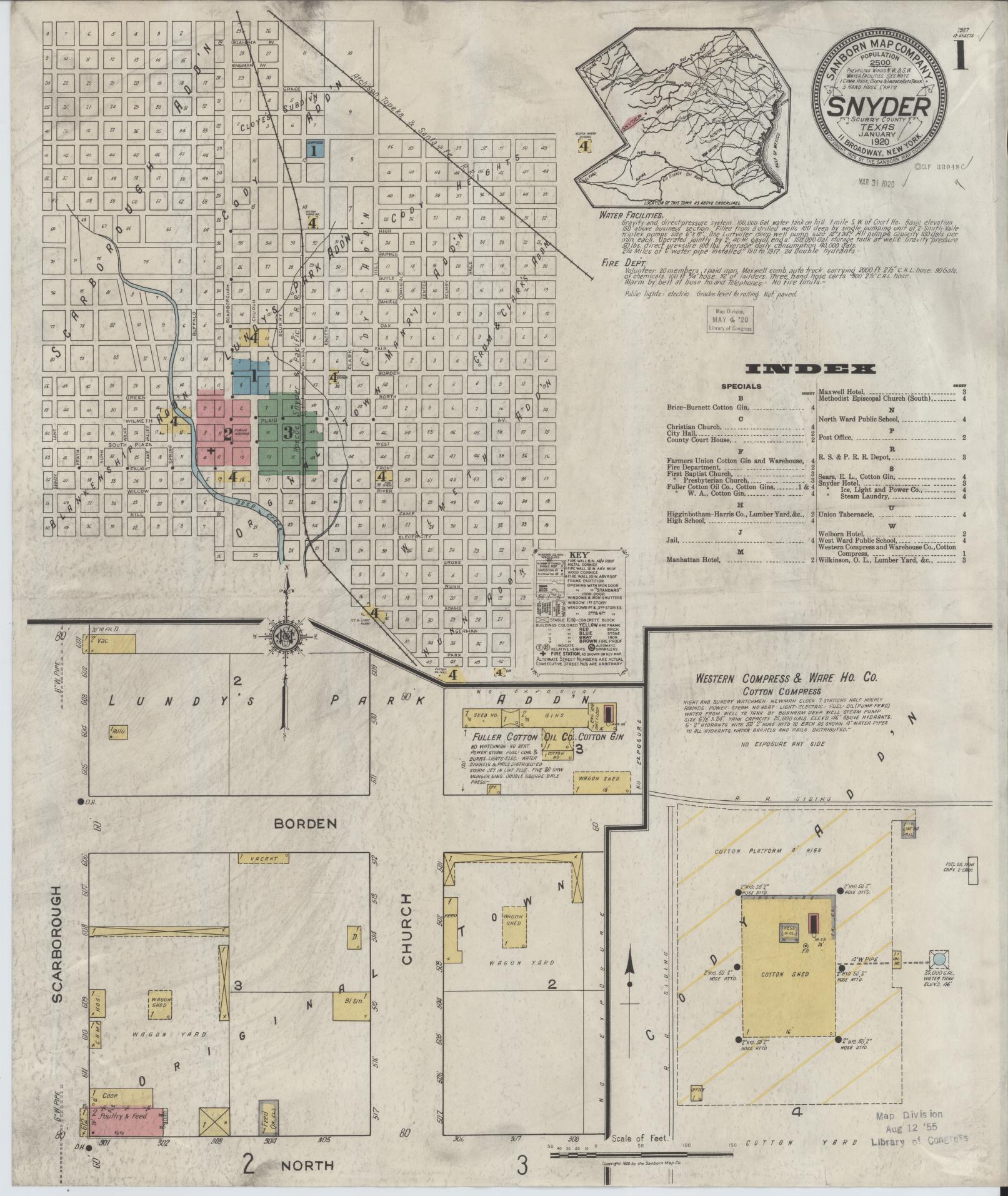Sanborn Fire Insurance Map from Snyder, Scurry County, Texas. (1920) – Historic Sanborn Fire Insurance Map Print