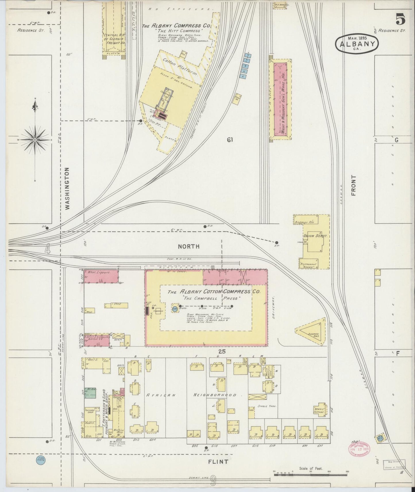 Sanborn Fire Insurance Map from Albany, Dougherty County, Georgia (1895), Sheet #0005 - Complete Map Set gallery image, historic Sanborn map, vintage wall art, Georgia Georgia