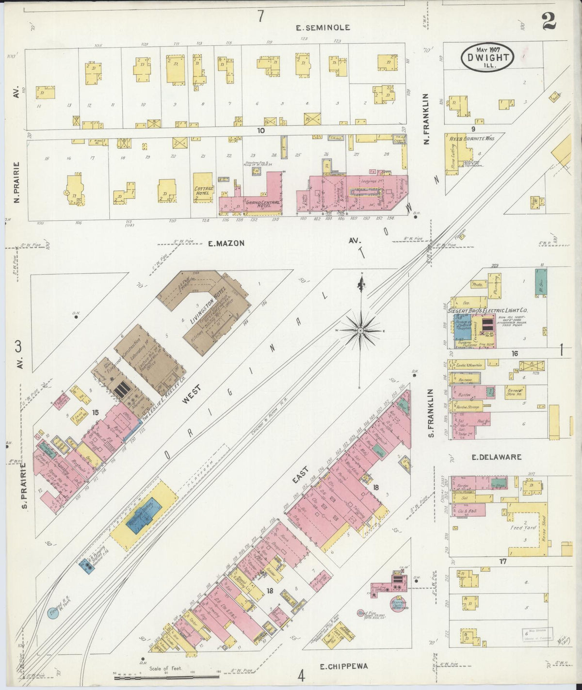 Sanborn Fire Insurance Map from Dwight, Livingston County, Illinois (1907), Sheet #0002 - Complete Map Set gallery image, historic Sanborn map, vintage wall art, Illinois Illinois