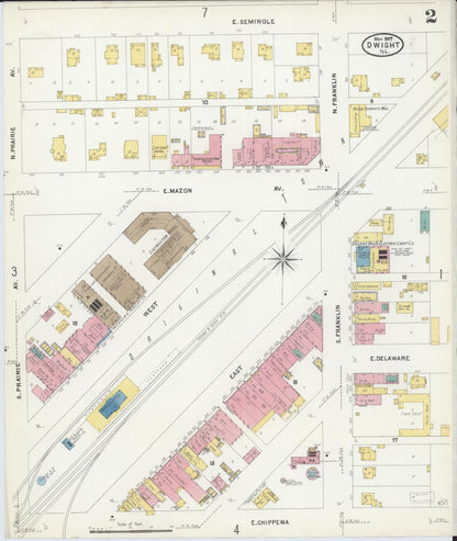 Sanborn Fire Insurance Map from Dwight, Livingston County, Illinois (1907), Sheet #0002 - Complete Map Set gallery image, historic Sanborn map, vintage wall art, Illinois Illinois