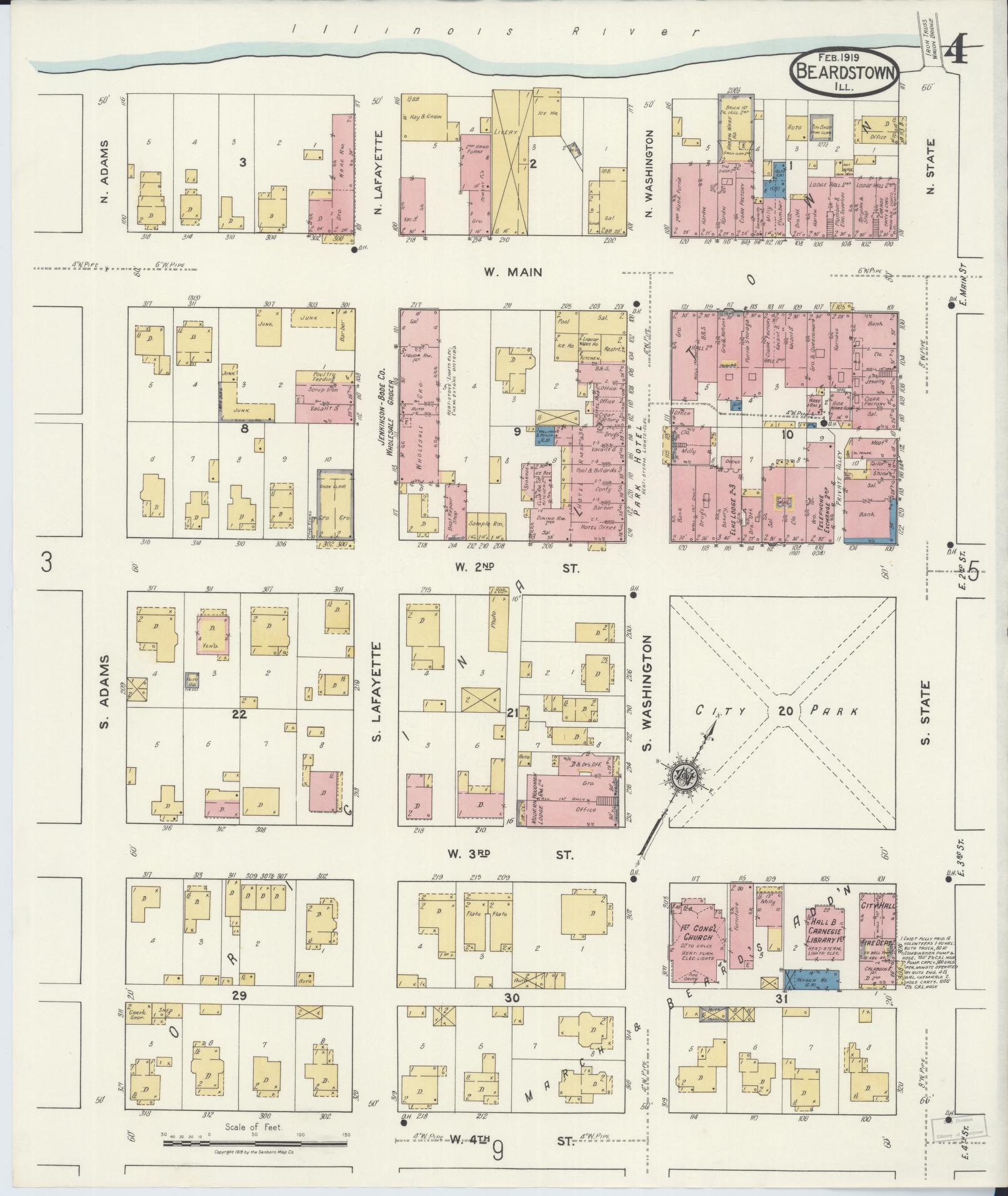 Sanborn Fire Insurance Map from Beardstown, Cass County, Illinois (1919), Sheet #0004 - Complete Map Set gallery image, historic Sanborn map, vintage wall art, Illinois Illinois