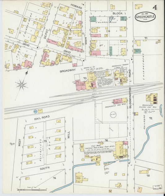 Sanborn Fire Insurance Map from Greencastle, Putnam County, Indiana (1892), Sheet #0004 - Historic Sanborn Fire Insurance Map Print, vintage old map wall art, antique decor, genealogy gift, Indiana Indiana map
