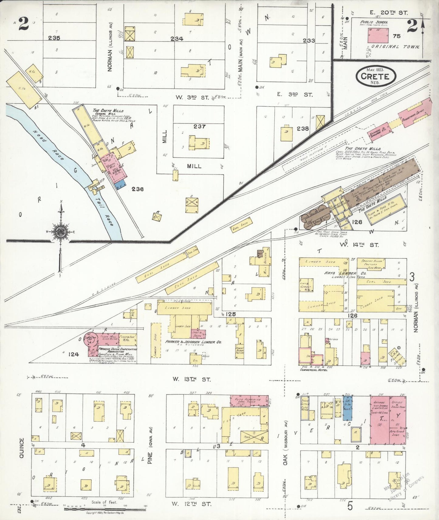 Sanborn Fire Insurance Map from Crete, Saline County, Nebraska (1923), Sheet #0002 - Complete Map Set gallery image, historic Sanborn map, vintage wall art, Nebraska Nebraska