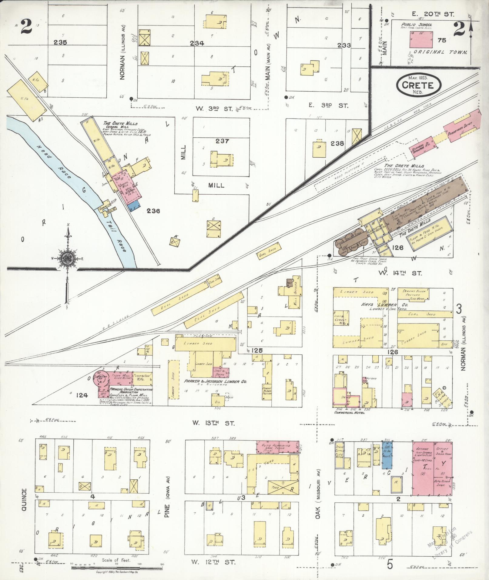 Sanborn Fire Insurance Map from Crete, Saline County, Nebraska (1923), Sheet #0002 - Complete Map Set gallery image, historic Sanborn map, vintage wall art, Nebraska Nebraska