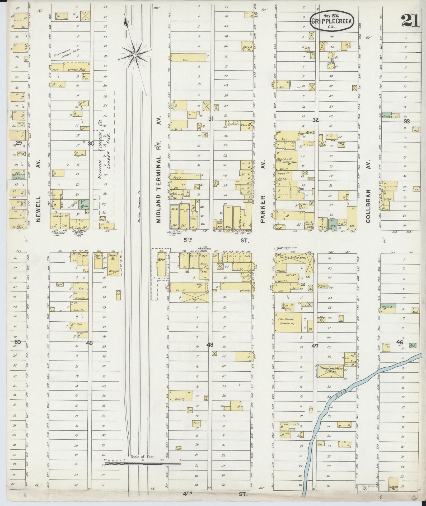 Sanborn Fire Insurance Map from Cripple Creek, Teller County, Colorado (1896), Sheet #0021 - Complete Map Set gallery image, historic Sanborn map, vintage wall art, Colorado Colorado