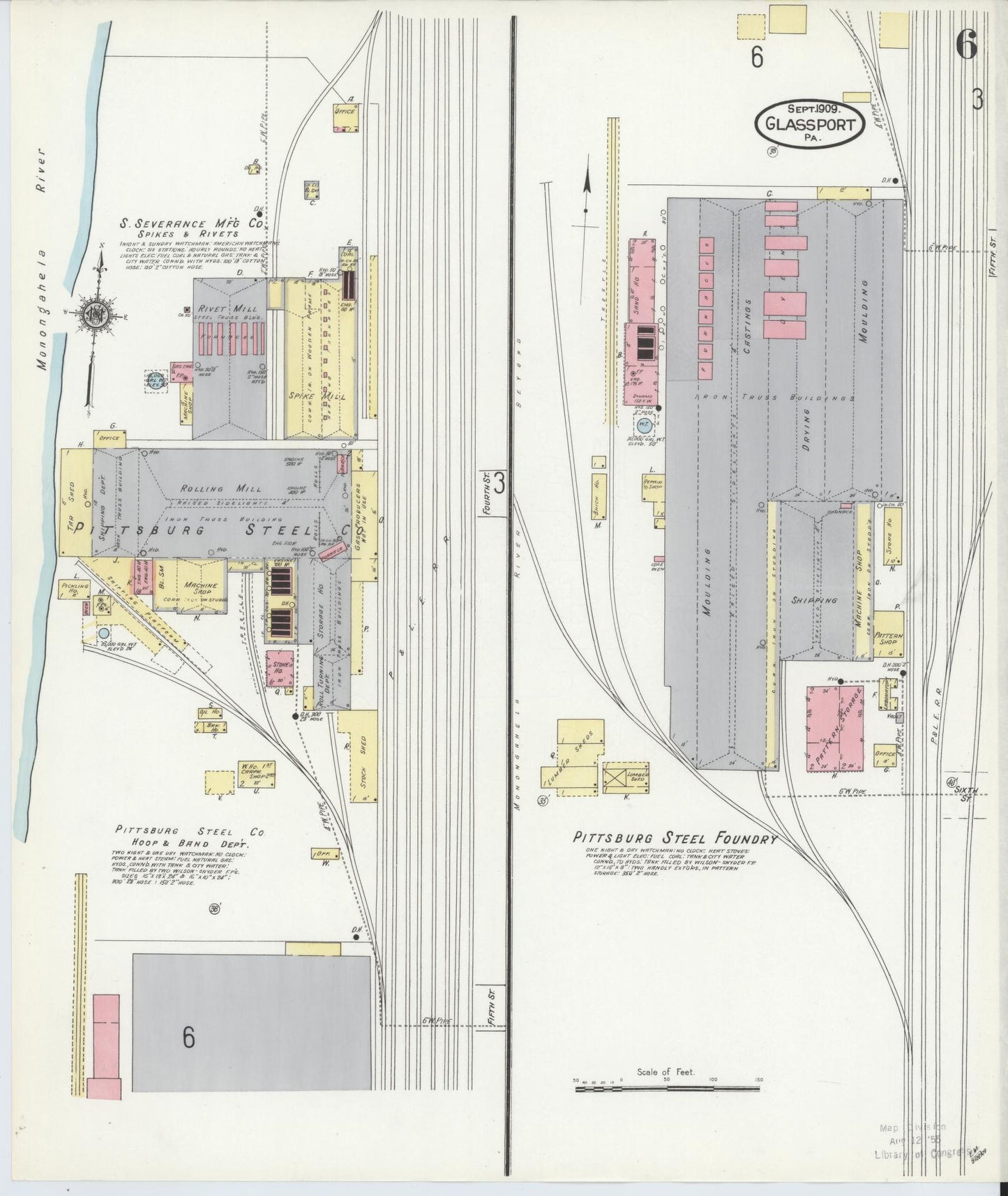 Sanborn Fire Insurance Map from Glassport, Allegheny County, Pennsylvania (1909), Sheet #0006 - Historic Sanborn Fire Insurance Map Print, vintage old map wall art, antique decor, genealogy gift, Pennsylvania Pennsylvania map