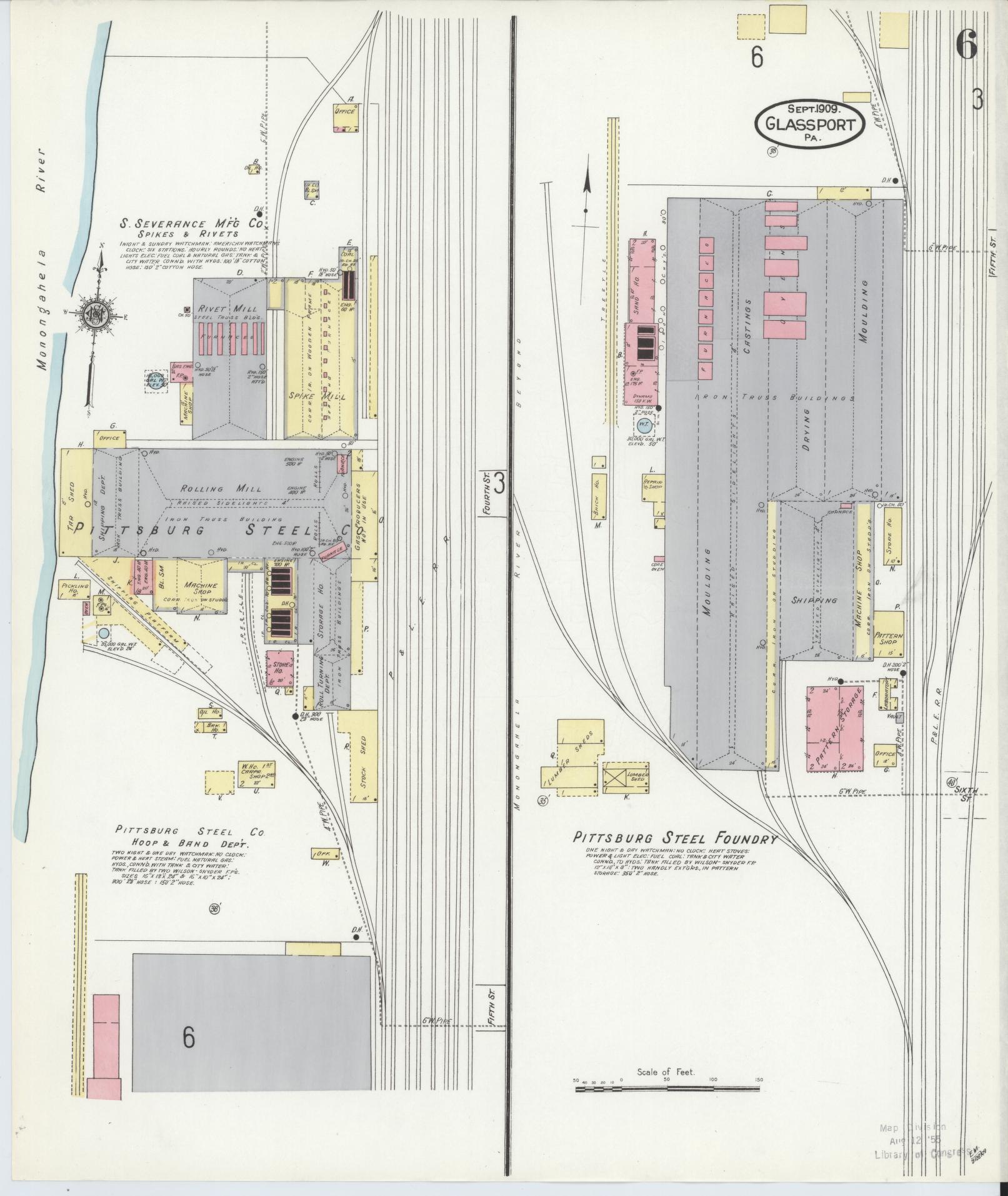 Sanborn Fire Insurance Map from Glassport, Allegheny County, Pennsylvania (1909), Sheet #0006 - Historic Sanborn Fire Insurance Map Print, vintage old map wall art, antique decor, genealogy gift, Pennsylvania Pennsylvania map