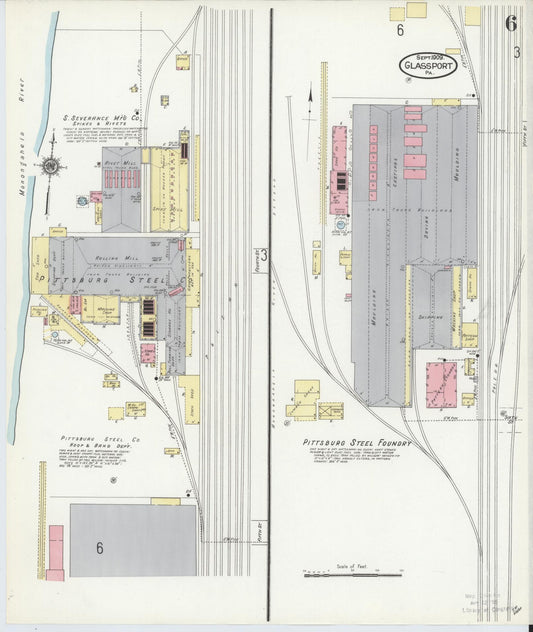 Sanborn Fire Insurance Map from Glassport, Allegheny County, Pennsylvania (1909), Sheet #0006 - Historic Sanborn Fire Insurance Map Print, vintage old map wall art, antique decor, genealogy gift, Pennsylvania Pennsylvania map