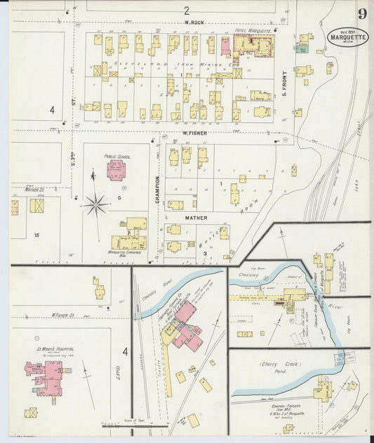 Sanborn Fire Insurance Map from Marquette, Marquette County, Michigan (1897), Sheet #0009 - Historic Sanborn Fire Insurance Map Print, vintage old map wall art, antique decor, genealogy gift, Michigan Michigan map