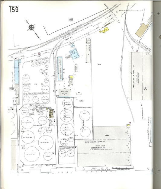 Sanborn Fire Insurance Map from Honolulu, Oahu County, Hawaii (1955), Sheet #0159 - Historic Sanborn Fire Insurance Map Print, vintage old map wall art