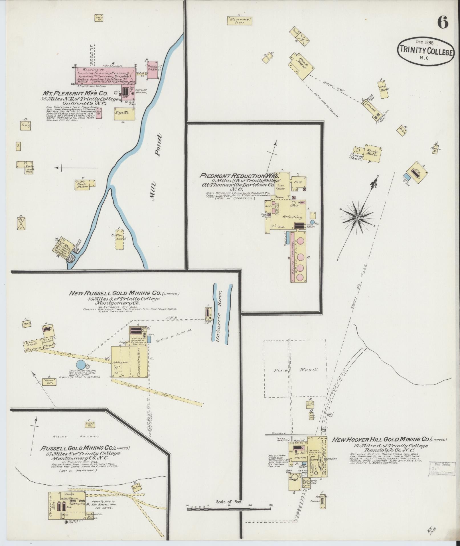 Sanborn Fire Insurance Map from Trinity College, Randolph County, North Carolina (1888), Sheet #0006 - Historic Sanborn Fire Insurance Map Print, vintage old map wall art, antique decor, genealogy gift, North Carolina North Carolina map