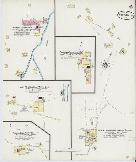 Sanborn Fire Insurance Map from Trinity College, Randolph County, North Carolina (1888), Sheet #0006 - Historic Sanborn Fire Insurance Map Print, vintage old map wall art, antique decor, genealogy gift, North Carolina North Carolina map