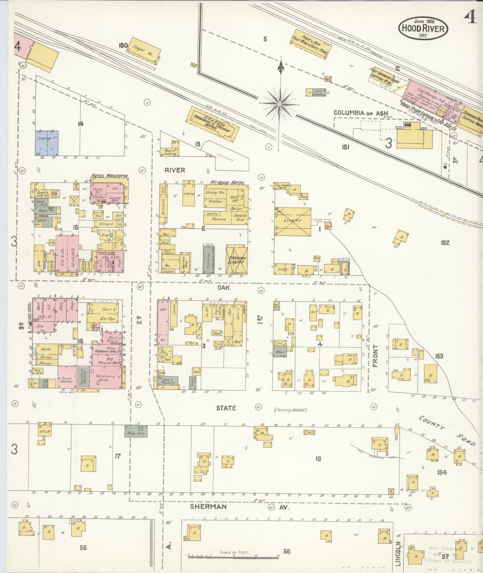 Sanborn Fire Insurance Map from Hood River, Hood River County, Oregon (1905), Sheet #0004 - Complete Map Set gallery image, historic Sanborn map, vintage wall art, Oregon Oregon