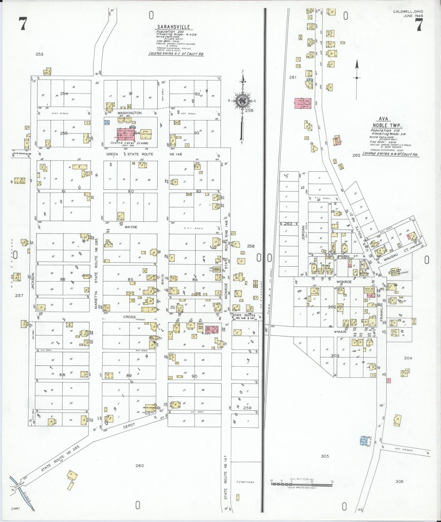 Sanborn Fire Insurance Map from Caldwell, Noble County, Ohio (1948), Sheet #0007 - Historic Sanborn Fire Insurance Map Print, vintage old map wall art, antique decor, genealogy gift, Ohio Ohio map