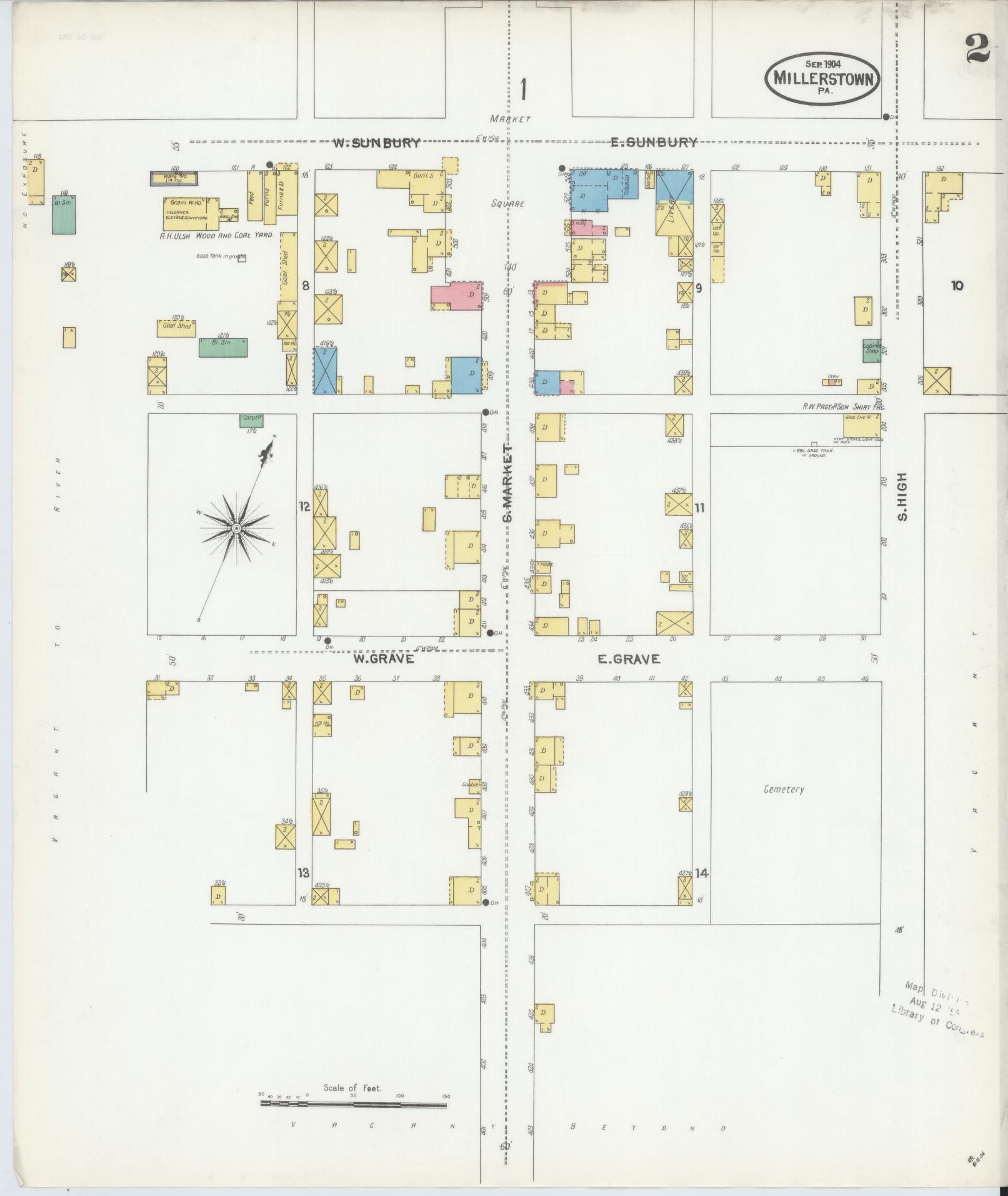 Sanborn Fire Insurance Map from Millerstown, Perry County, Pennsylvania (1904), Sheet #0002 - Historic Sanborn Fire Insurance Map Print, vintage old map wall art, antique decor, genealogy gift, Pennsylvania Pennsylvania map