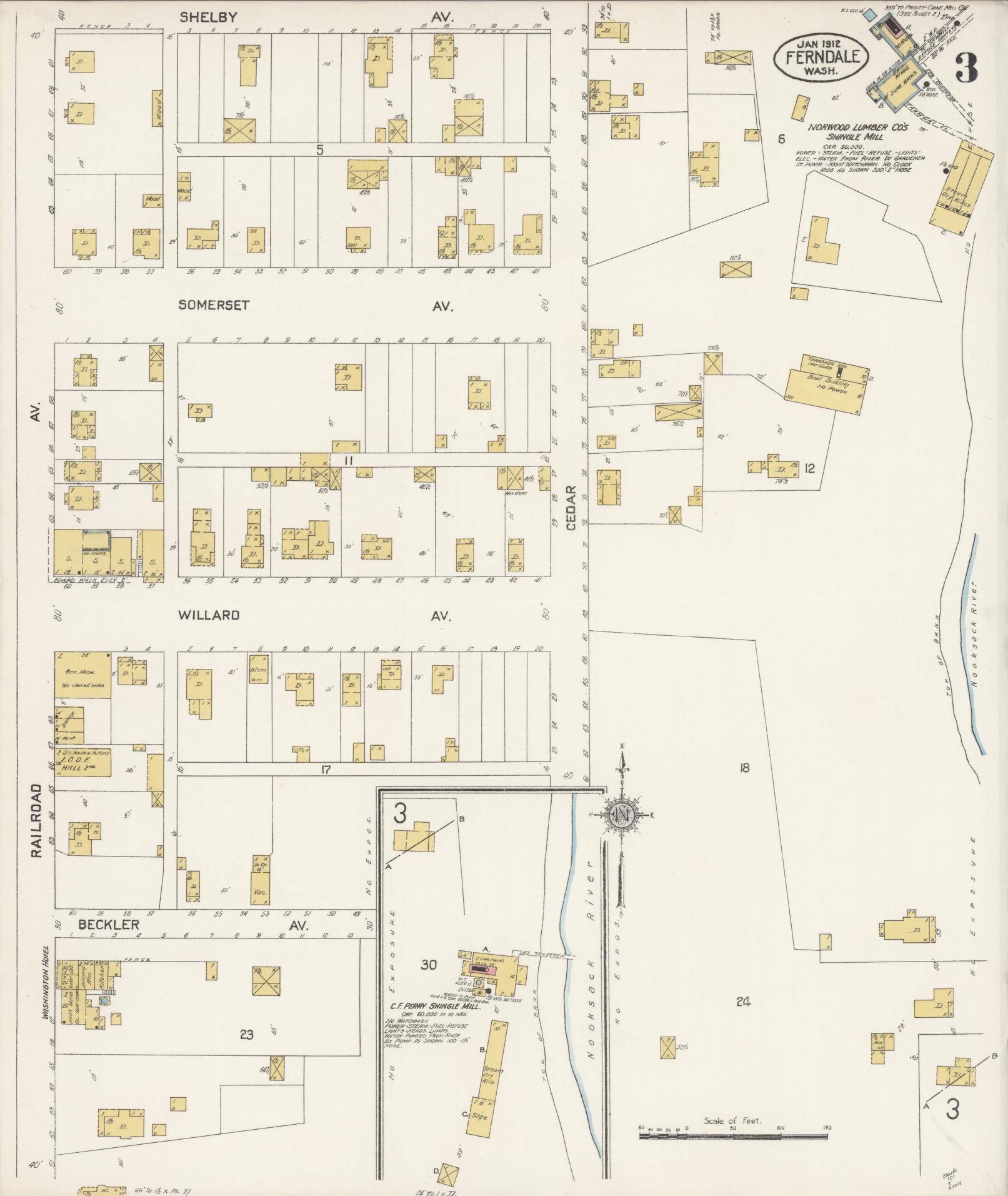Sanborn Fire Insurance Map from Ferndale, Whatcom County, Washington (1912), Sheet #0003 - Complete Map Set gallery image, historic Sanborn map, vintage wall art, Washington Washington