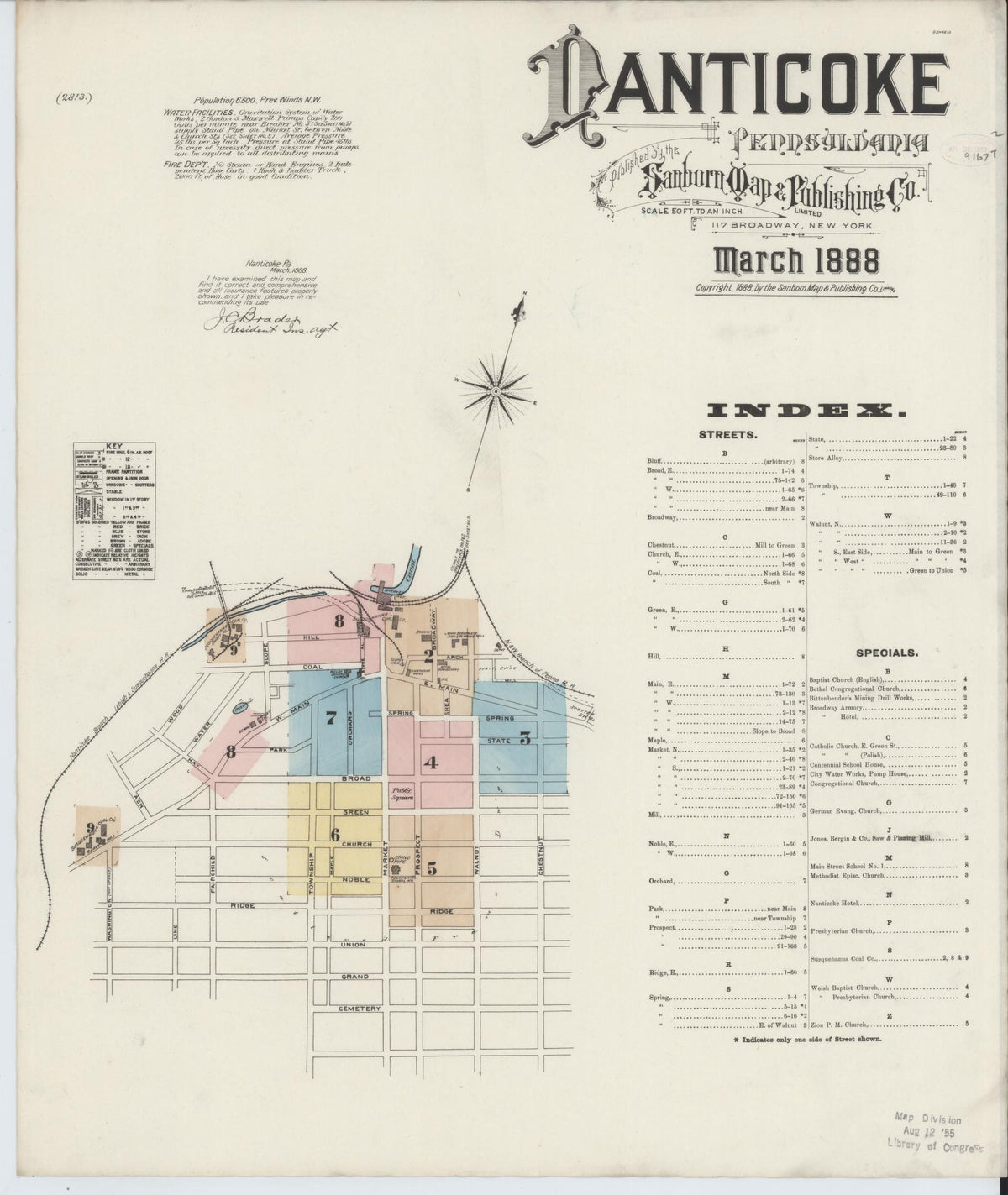 Sanborn Fire Insurance Map from Nanticoke, Luzerne County, Pennsylvania (1888), Sheet #0001 - Historic Sanborn Fire Insurance Map Print, vintage old map wall art, antique decor, genealogy gift, Pennsylvania Pennsylvania map