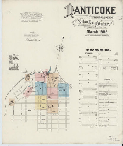 Sanborn Fire Insurance Map from Nanticoke, Luzerne County, Pennsylvania (1888), Sheet #0001 - Historic Sanborn Fire Insurance Map Print, vintage old map wall art, antique decor, genealogy gift, Pennsylvania Pennsylvania map