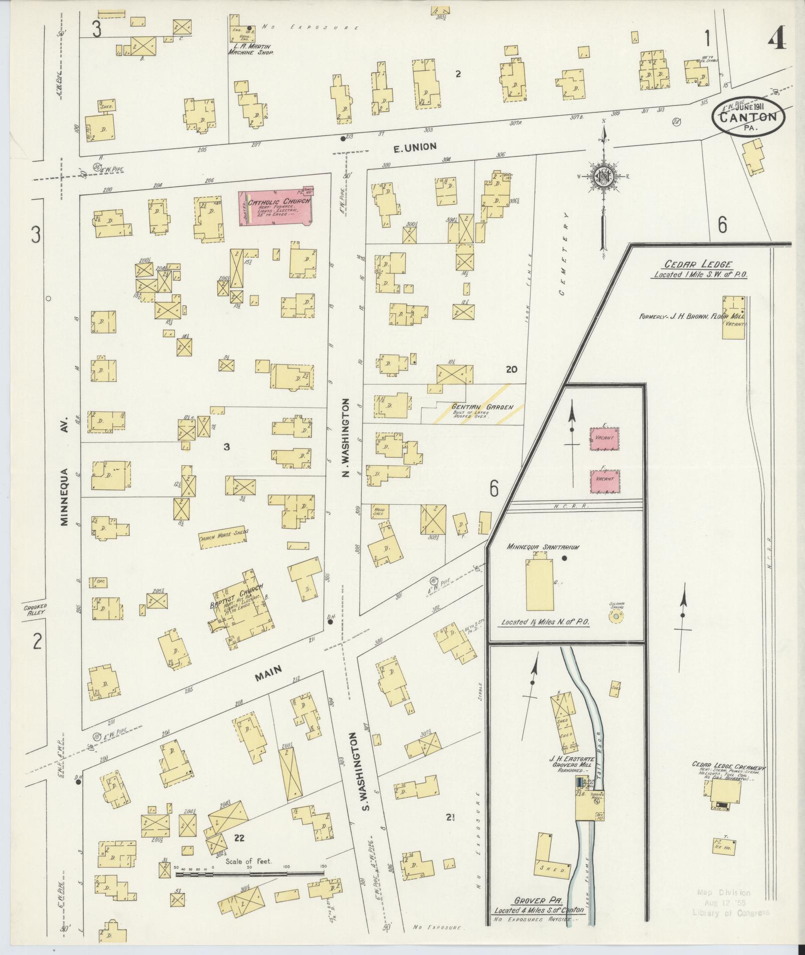 Sanborn Fire Insurance Map from Canton, Bradford County, Pennsylvania (1911), Sheet #0004 - Historic Sanborn Fire Insurance Map Print, vintage old map wall art, antique decor, genealogy gift, Pennsylvania Pennsylvania map