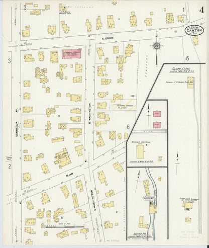 Sanborn Fire Insurance Map from Canton, Bradford County, Pennsylvania (1911), Sheet #0004 - Historic Sanborn Fire Insurance Map Print, vintage old map wall art, antique decor, genealogy gift, Pennsylvania Pennsylvania map