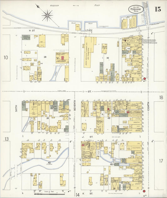 Sanborn Fire Insurance Map from Hoquiam, Grays Harbor County, Washington (1907), Sheet #0015 - Historic Sanborn Fire Insurance Map Print, vintage old map wall art, antique decor, genealogy gift, Washington Washington map