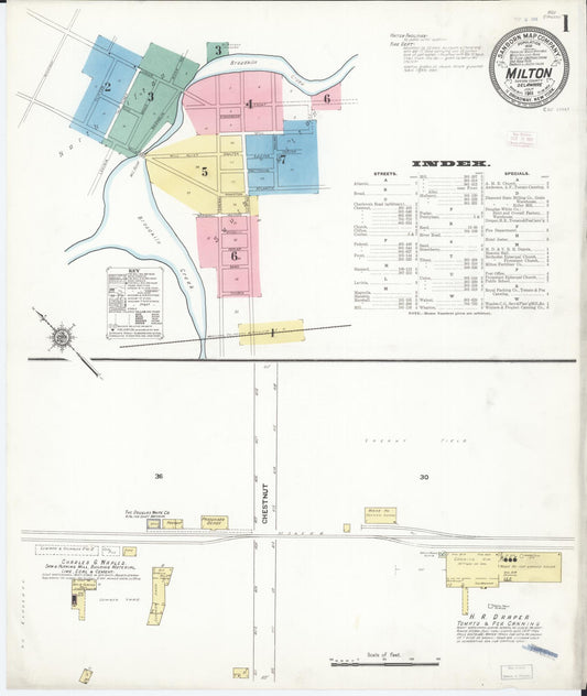 Sanborn Fire Insurance Map from Milton, Sussex County, Delaware (1911), Sheet #0001 - Historic Sanborn Fire Insurance Map Print, vintage old map wall art, antique decor, genealogy gift, Delaware Delaware map