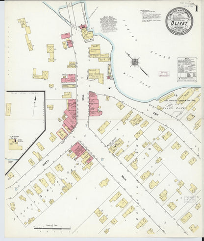 Sanborn Fire Insurance Map from Olivet, Eaton County, Michigan (1911), Sheet #0001 - Complete Map Set gallery image, historic Sanborn map, vintage wall art, Michigan Michigan