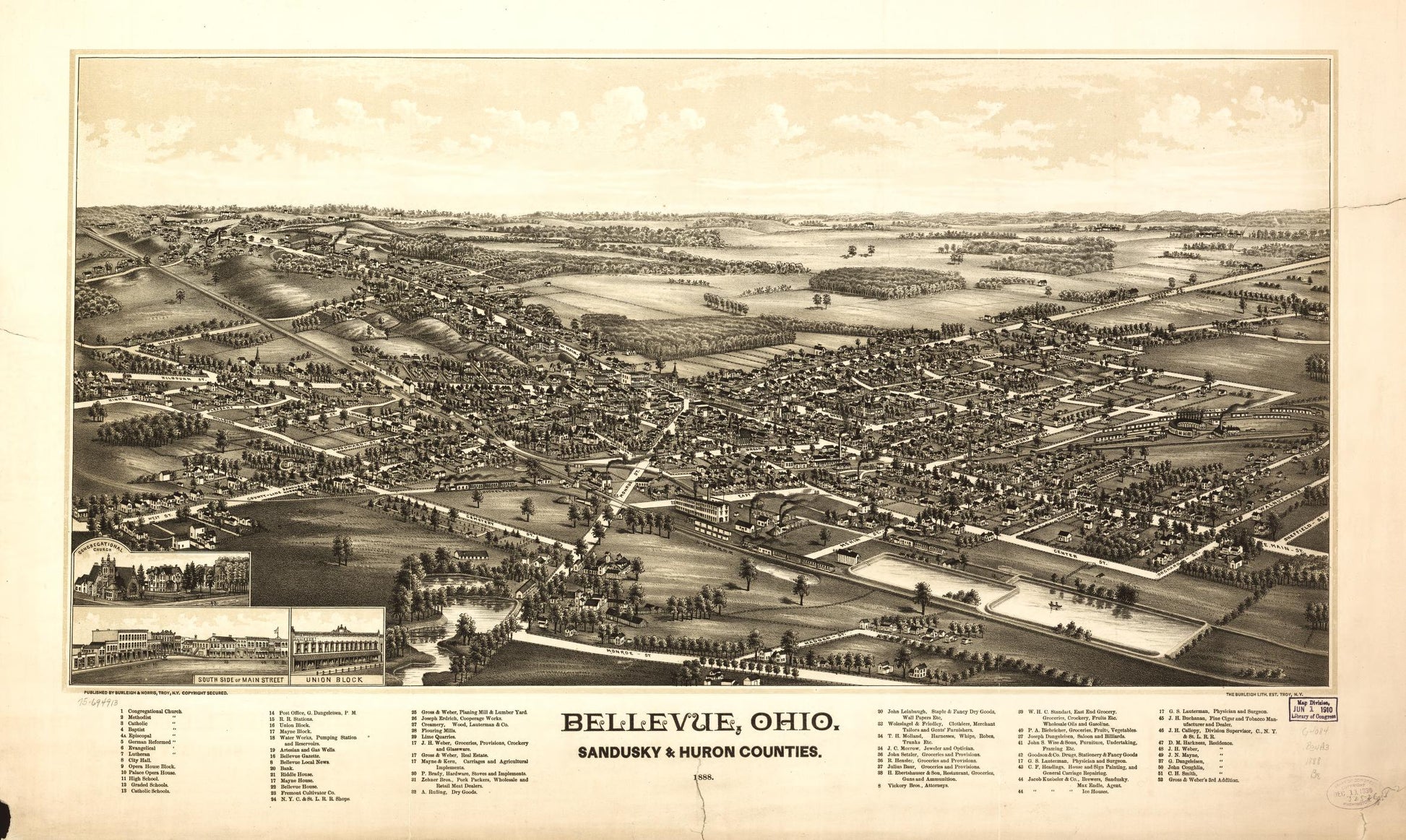 Bellevue, Ohio, Sandusky & Huron counties 1888. (1888) – Historic Bird’s-Eye View Panorama Print