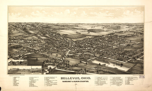 Bellevue, Ohio, Sandusky & Huron counties 1888. (1888) – Historic Bird’s-Eye View Panorama Print
