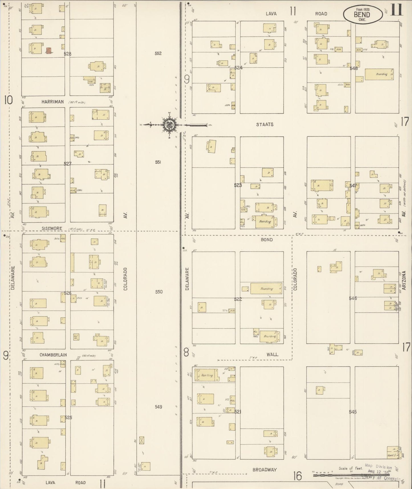Sanborn Fire Insurance Map from Bend, Deschutes County, Oregon (1920), Sheet #0011 - Historic Sanborn Fire Insurance Map Print, vintage old map wall art, antique decor, genealogy gift, Oregon Oregon map