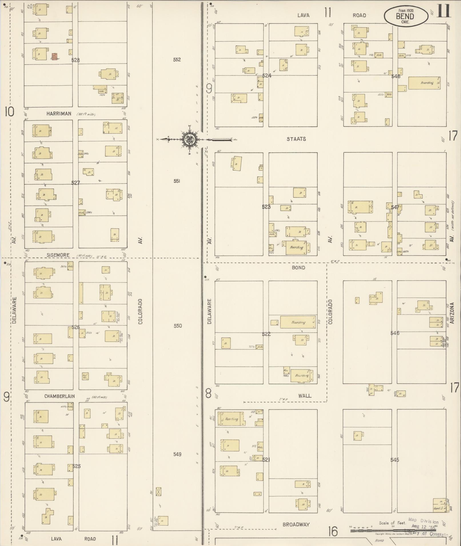 Sanborn Fire Insurance Map from Bend, Deschutes County, Oregon (1920), Sheet #0011 - Historic Sanborn Fire Insurance Map Print, vintage old map wall art, antique decor, genealogy gift, Oregon Oregon map