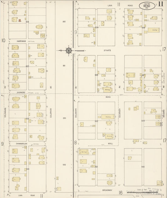 Sanborn Fire Insurance Map from Bend, Deschutes County, Oregon (1920), Sheet #0011 - Historic Sanborn Fire Insurance Map Print, vintage old map wall art, antique decor, genealogy gift, Oregon Oregon map