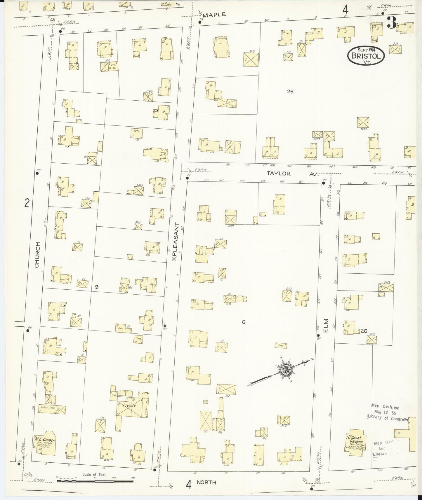 Sanborn Fire Insurance Map from Bristol, Addison County, Vermont (1914), Sheet #0003 - Complete Map Set gallery image, historic Sanborn map, vintage wall art, Vermont Vermont