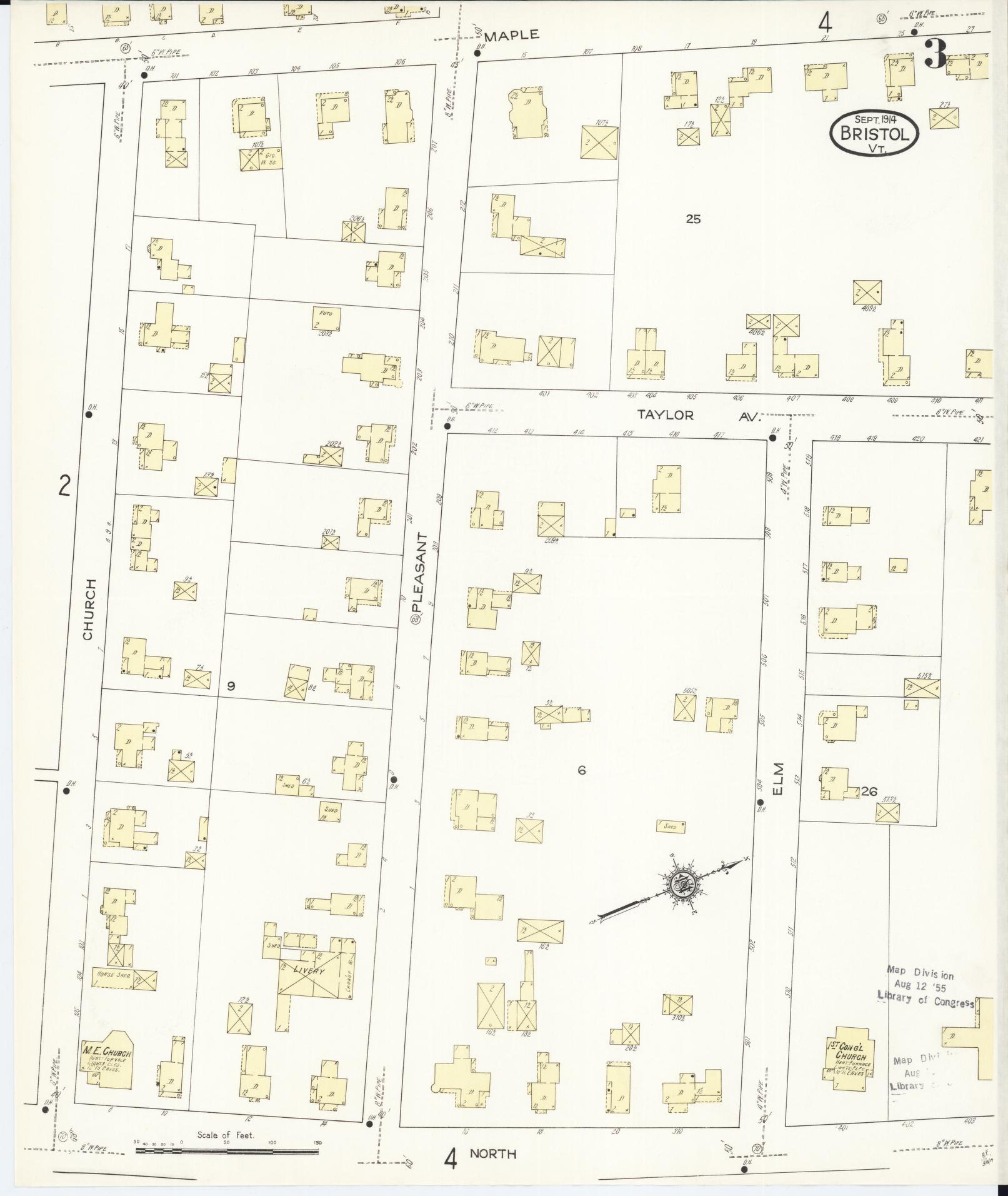 Sanborn Fire Insurance Map from Bristol, Addison County, Vermont (1914), Sheet #0003 - Complete Map Set gallery image, historic Sanborn map, vintage wall art, Vermont Vermont