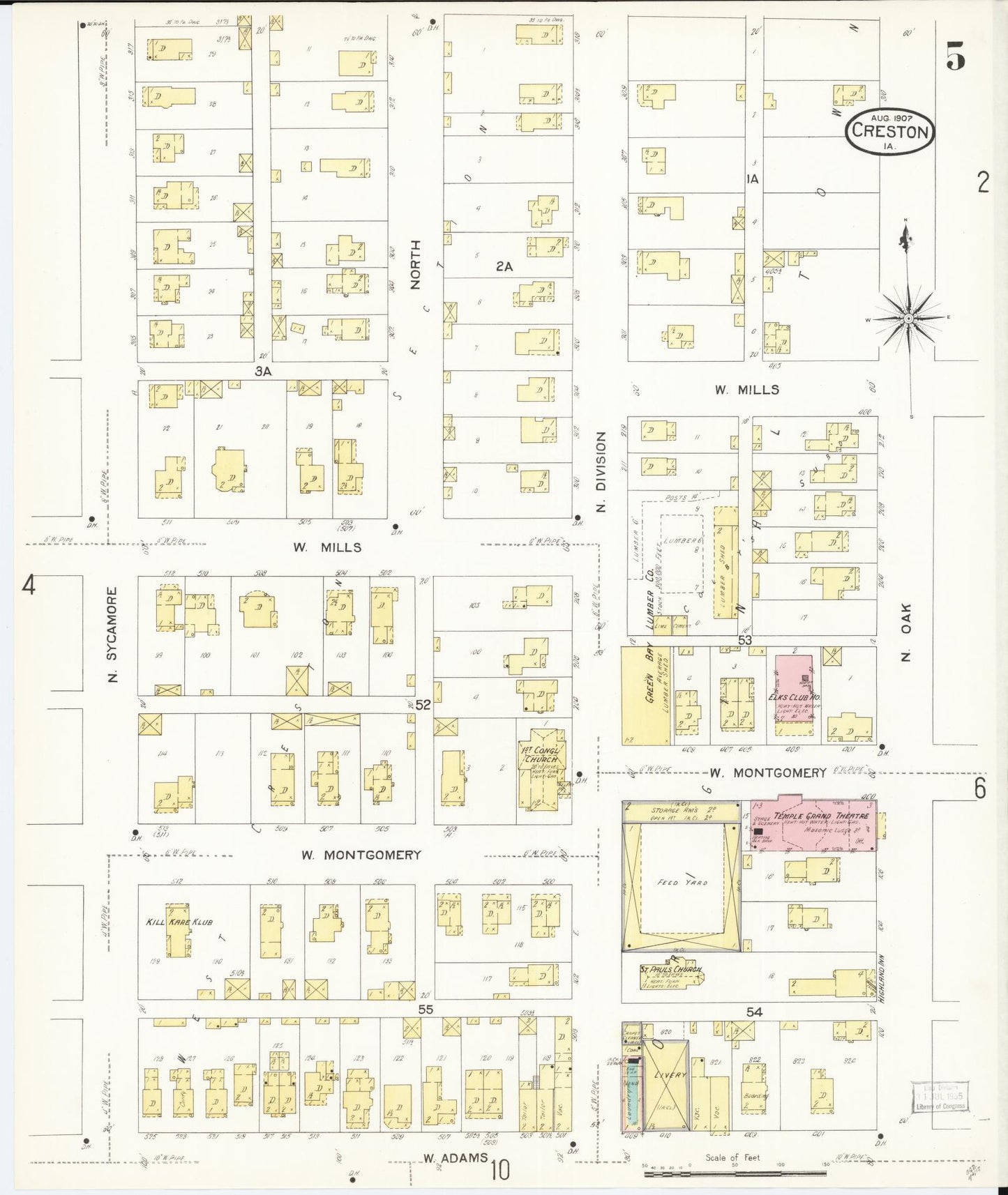 Sanborn Fire Insurance Map from Creston, Union County, Iowa (1907), Sheet #0005 - Historic Sanborn Fire Insurance Map Print, vintage old map wall art