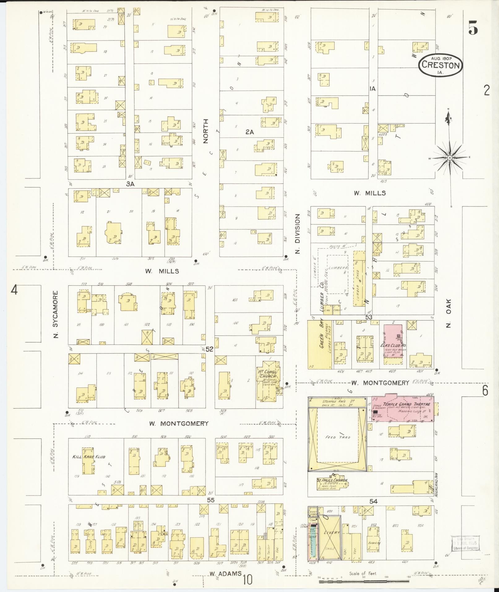 Sanborn Fire Insurance Map from Creston, Union County, Iowa (1907), Sheet #0005 - Historic Sanborn Fire Insurance Map Print, vintage old map wall art