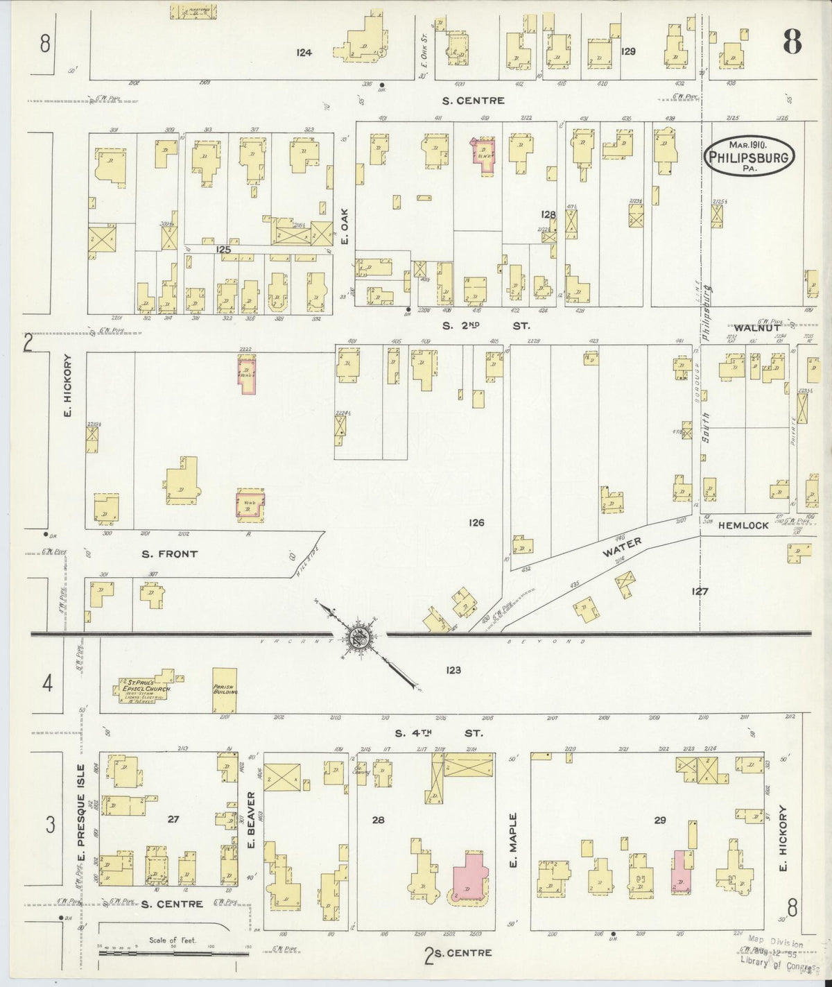 Sanborn Fire Insurance Map from Philipsburg, Centre County, Pennsylvania (1910), Sheet #0008 - Historic Sanborn Fire Insurance Map Print, vintage old map wall art, antique decor, genealogy gift, Pennsylvania Pennsylvania map