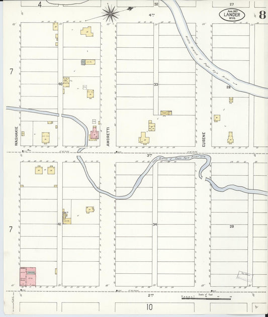 Sanborn Fire Insurance Map from Lander, Fremont County, Wyoming (1907), Sheet #0008 - Historic Sanborn Fire Insurance Map Print, vintage old map wall art, antique decor, genealogy gift, Wyoming Wyoming map