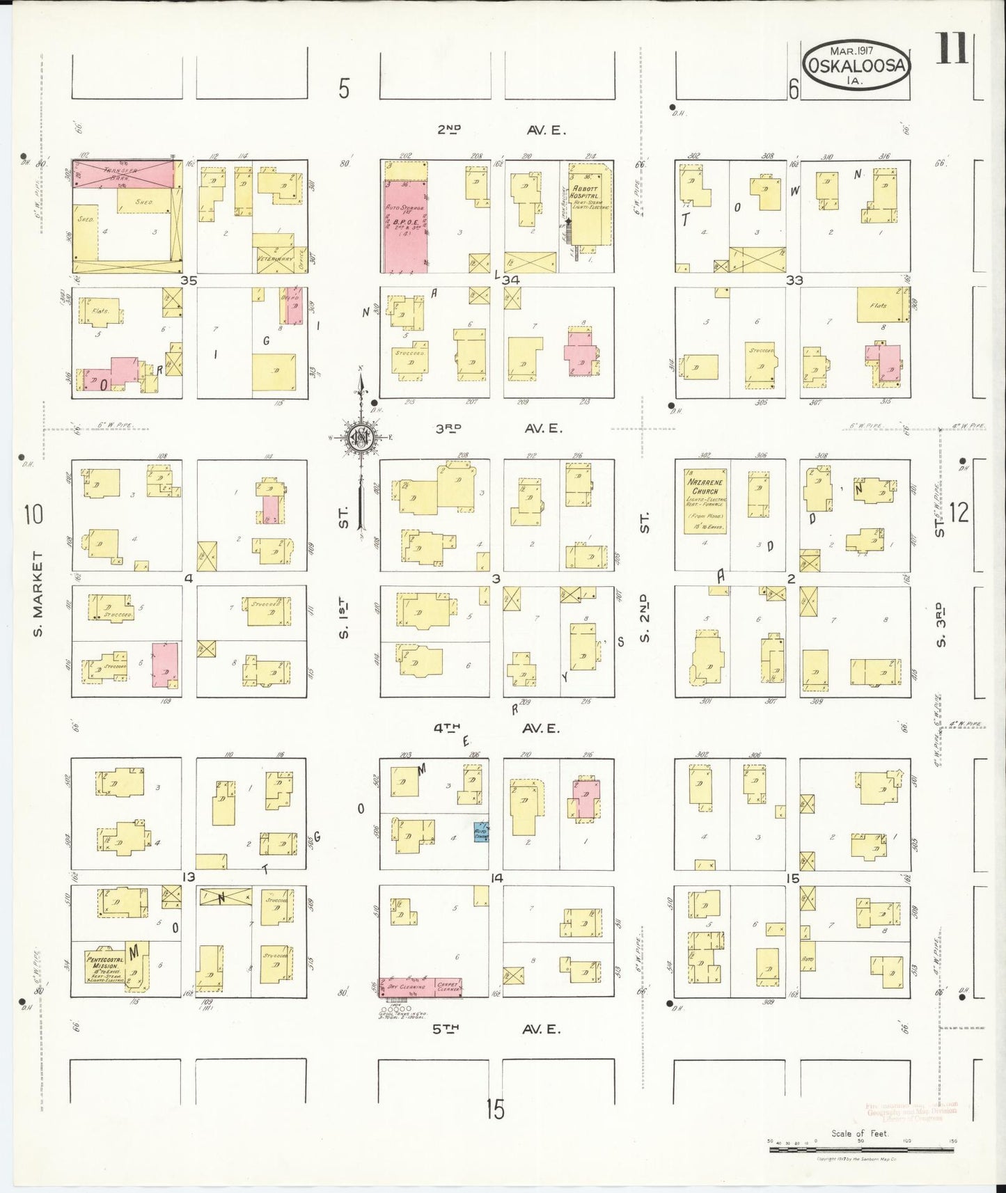 Sanborn Fire Insurance Map from Oskaloosa, Mahaska County, Iowa (1917), Sheet #0011 - Historic Sanborn Fire Insurance Map Print