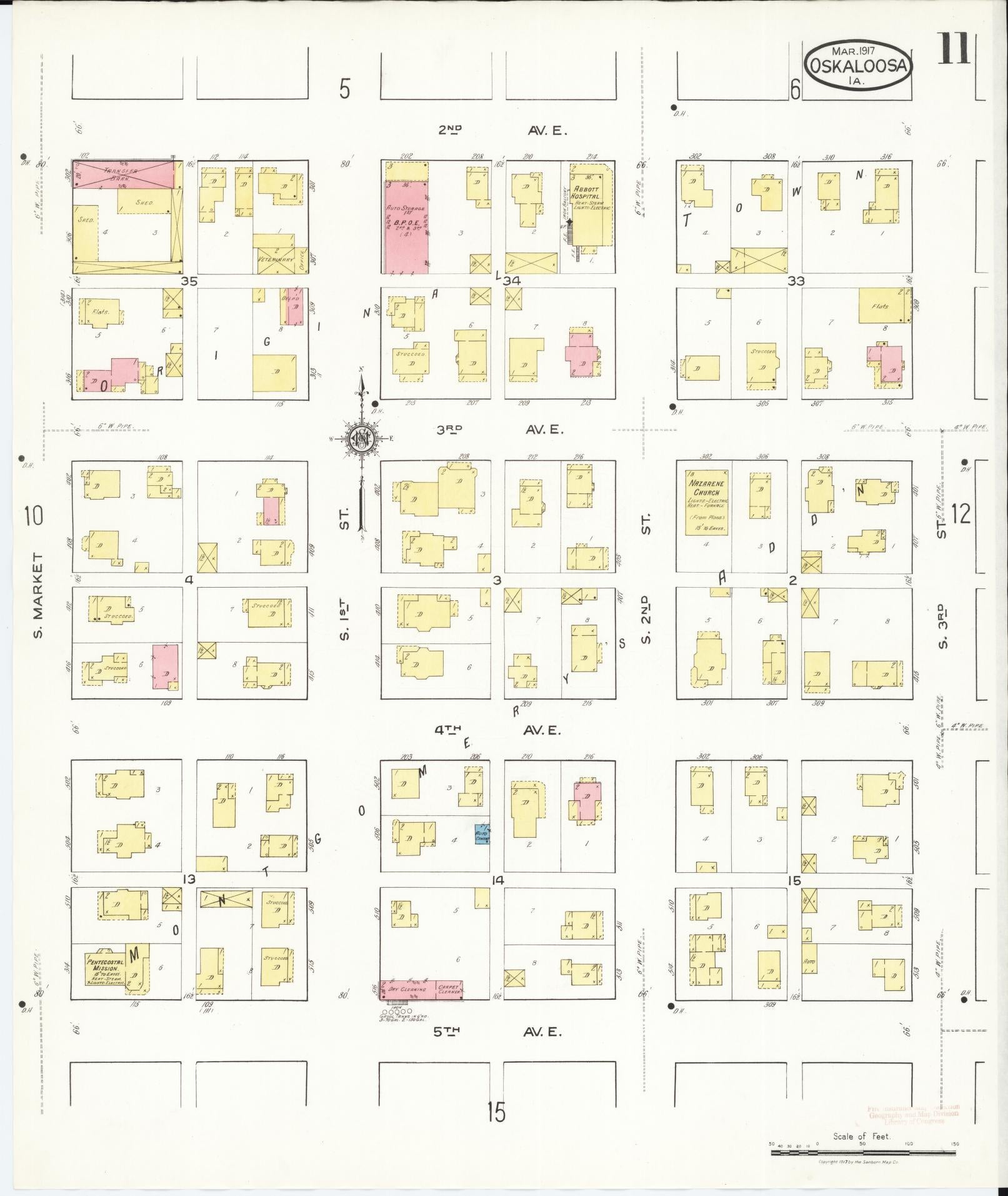 Sanborn Fire Insurance Map from Oskaloosa, Mahaska County, Iowa (1917), Sheet #0011 - Historic Sanborn Fire Insurance Map Print