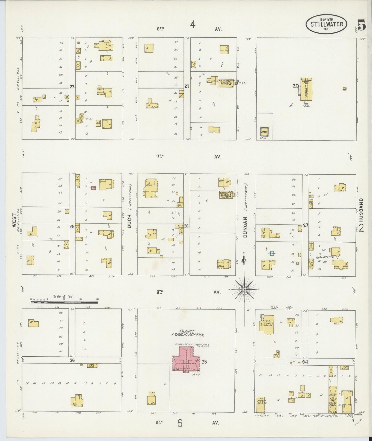 Sanborn Fire Insurance Map from Stillwater, Payne County, Oklahoma (1898), Sheet #0005 - Complete Map Set gallery image, historic Sanborn map, vintage wall art, Oklahoma Oklahoma