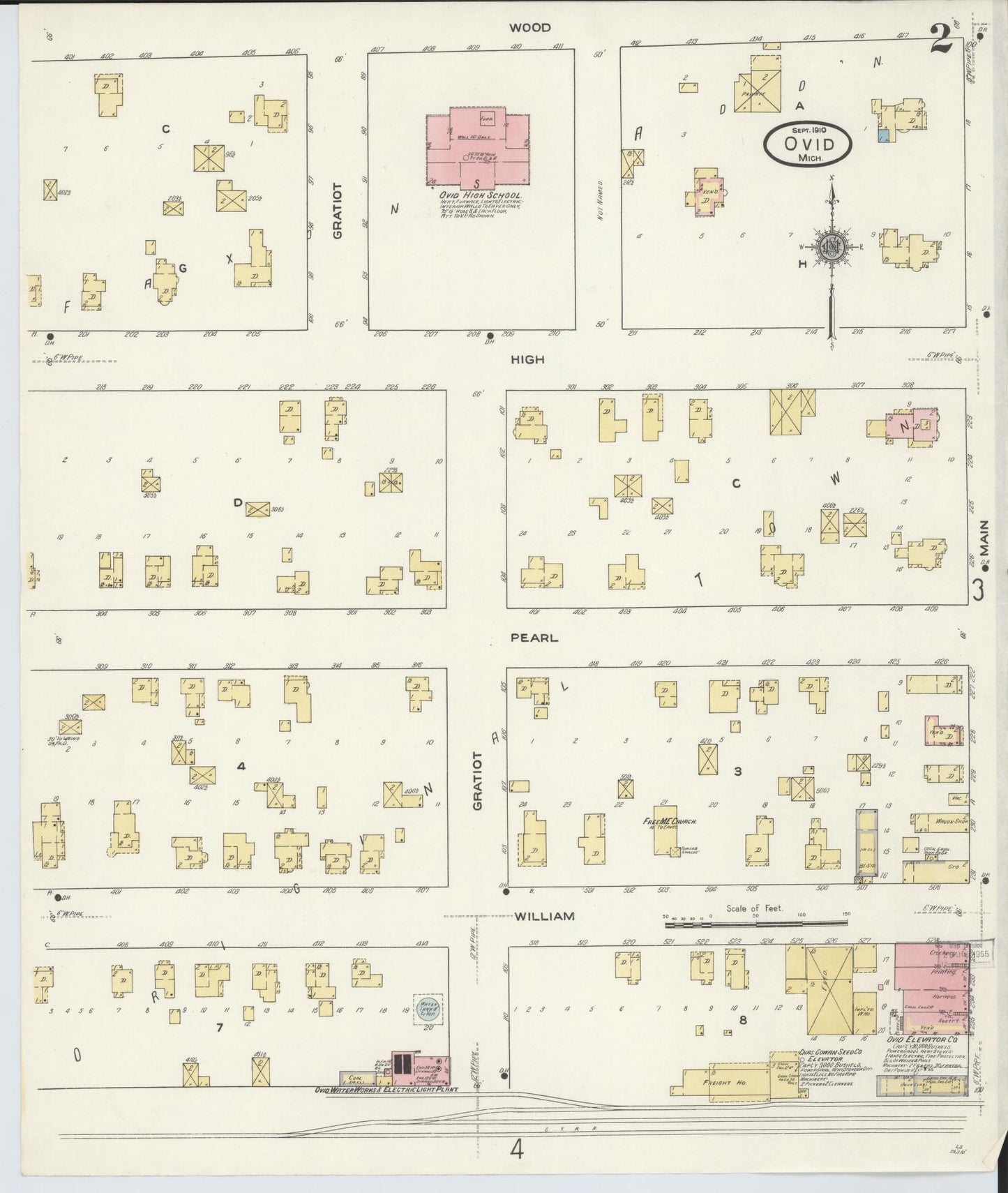Sanborn Fire Insurance Map from Ovid, Clinton County, Michigan (1910), Sheet #0002 - Complete Map Set gallery image, historic Sanborn map, vintage wall art, Michigan Michigan