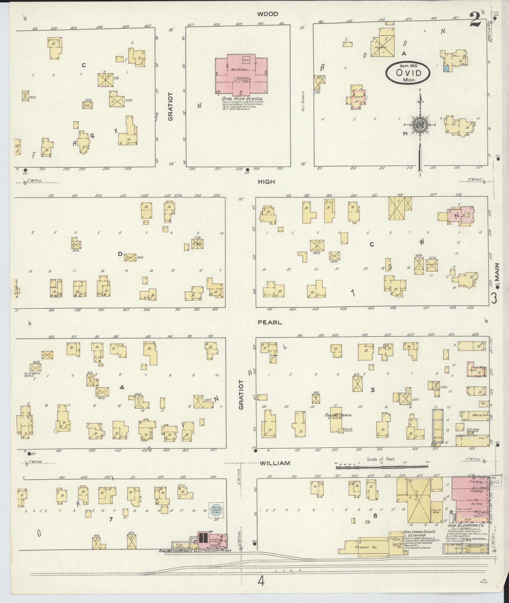 Sanborn Fire Insurance Map from Ovid, Clinton County, Michigan (1910), Sheet #0002 - Complete Map Set gallery image, historic Sanborn map, vintage wall art, Michigan Michigan