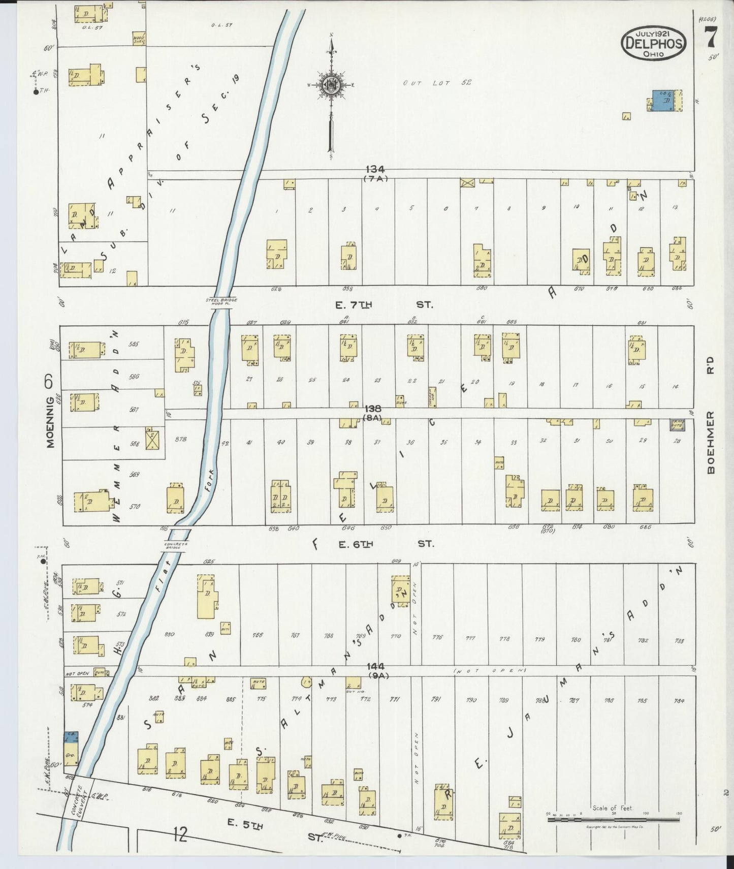 Sanborn Fire Insurance Map from Delphos, Van Wert And Allen Counties, Ohio (1921), Sheet #0007 - Historic Sanborn Fire Insurance Map Print, vintage old map wall art, antique decor, genealogy gift, Ohio Ohio map