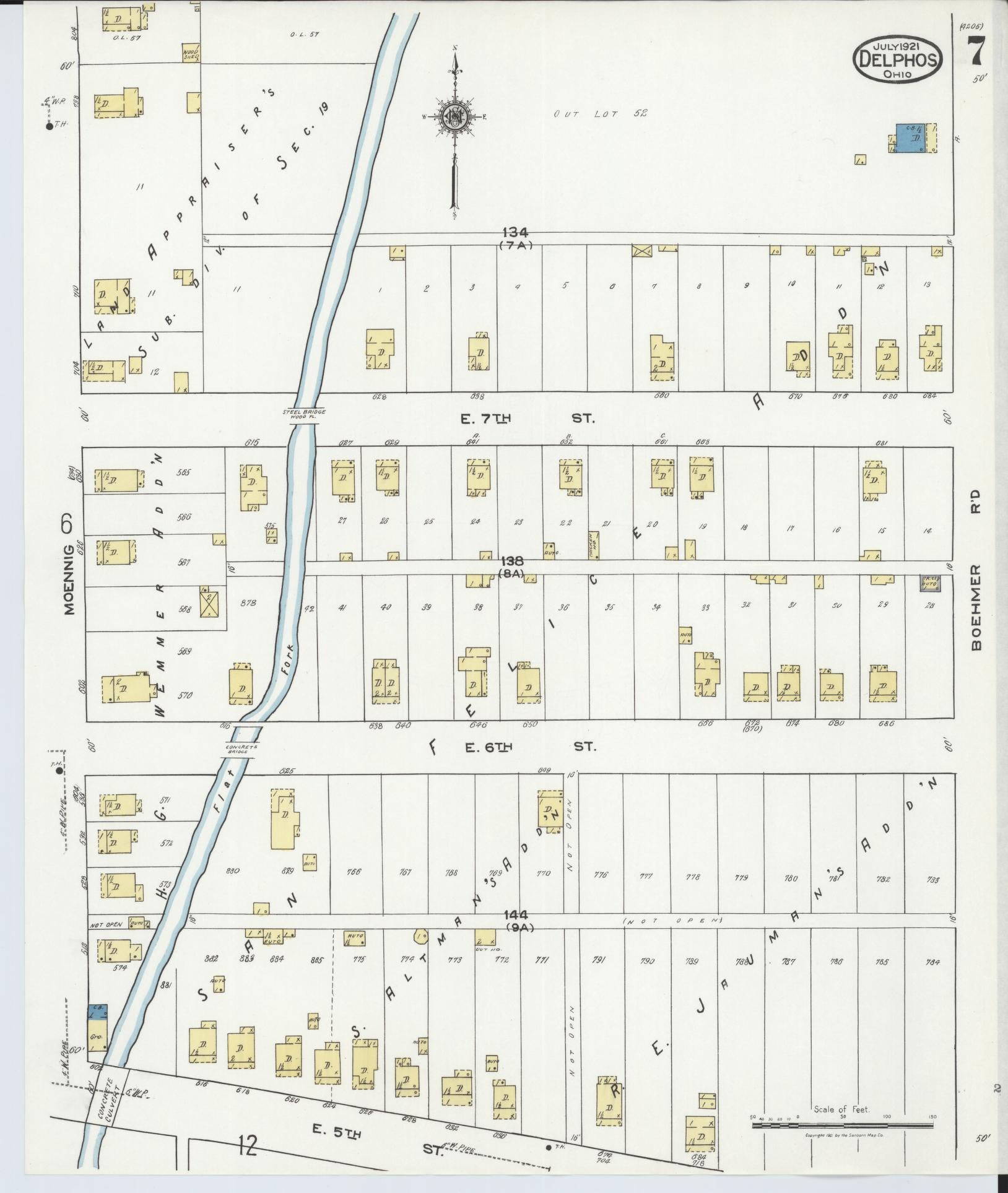 Sanborn Fire Insurance Map from Delphos, Van Wert And Allen Counties, Ohio (1921), Sheet #0007 - Historic Sanborn Fire Insurance Map Print, vintage old map wall art, antique decor, genealogy gift, Ohio Ohio map