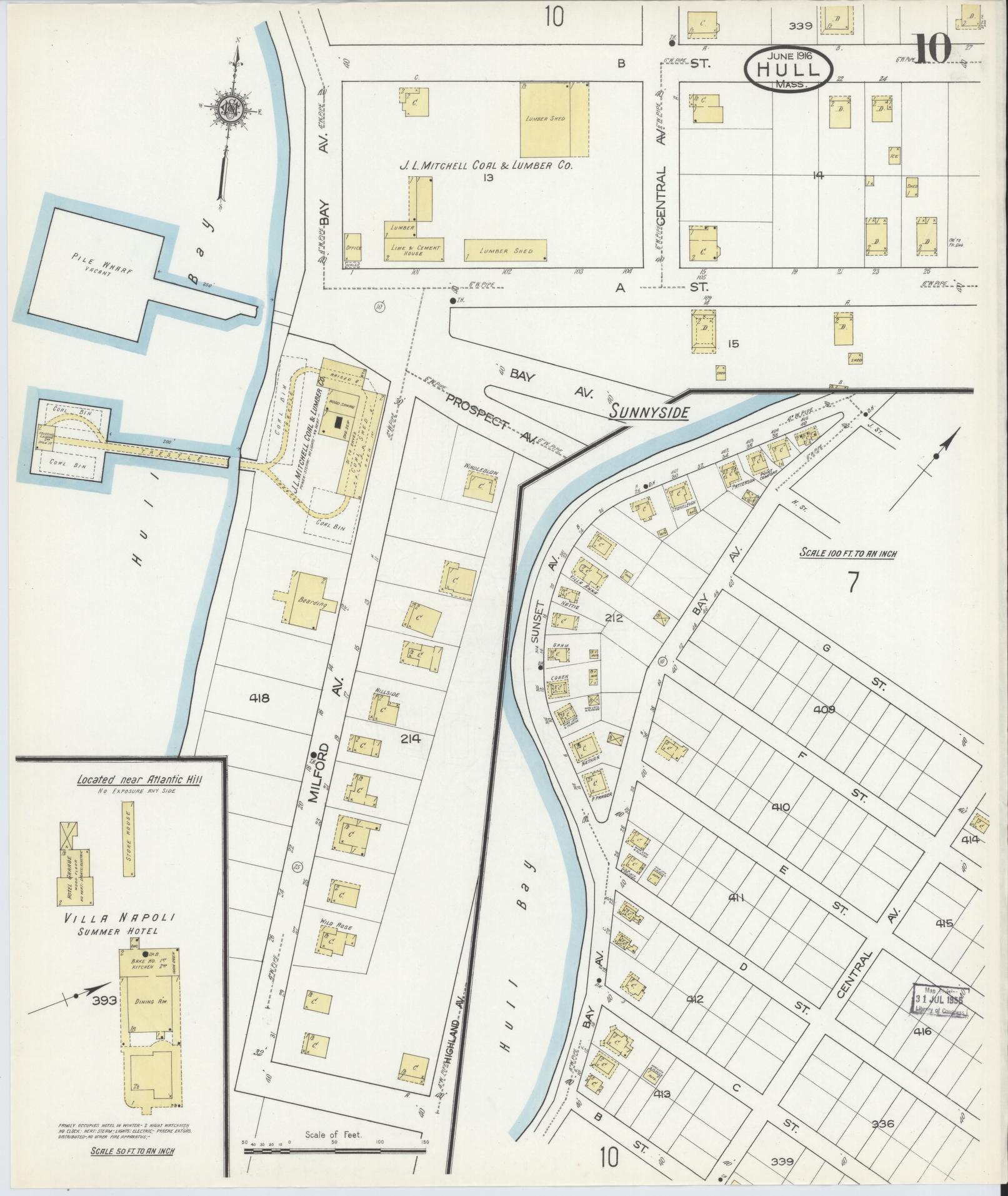 Sanborn Fire Insurance Map from Hull, Plymouth County, Massachusetts (1916), Sheet #0010 - Complete Map Set gallery image, historic Sanborn map, vintage wall art, Massachusetts Massachusetts