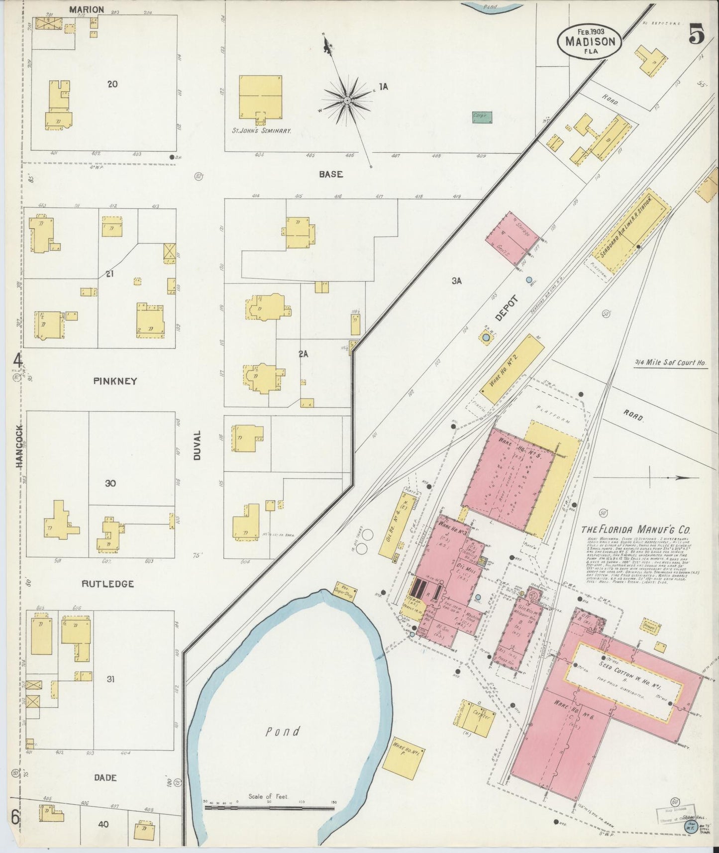 Sanborn Fire Insurance Map from Madison, Madison County, Florida (1903), Sheet #0005 - Complete Map Set gallery image, historic Sanborn map, vintage wall art, Florida Florida